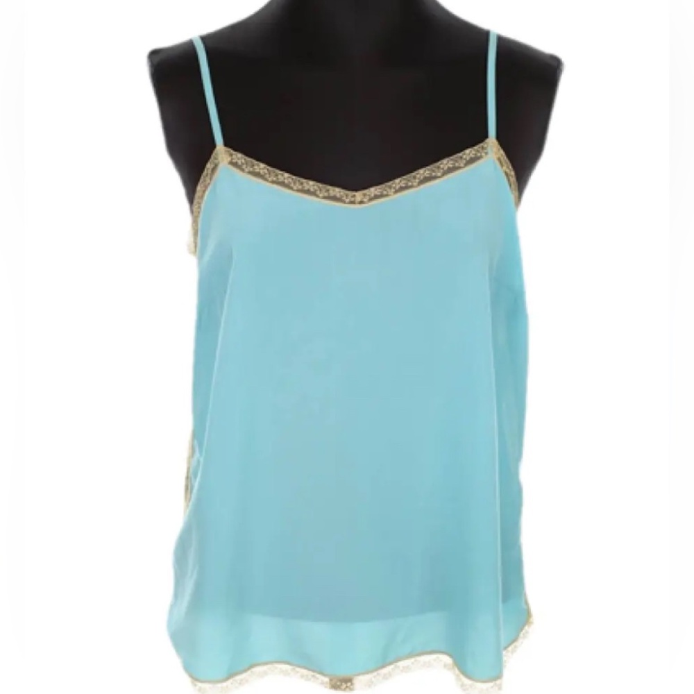 Zadig & Voltaire Silk Tank in Blue and Gold/Yellow